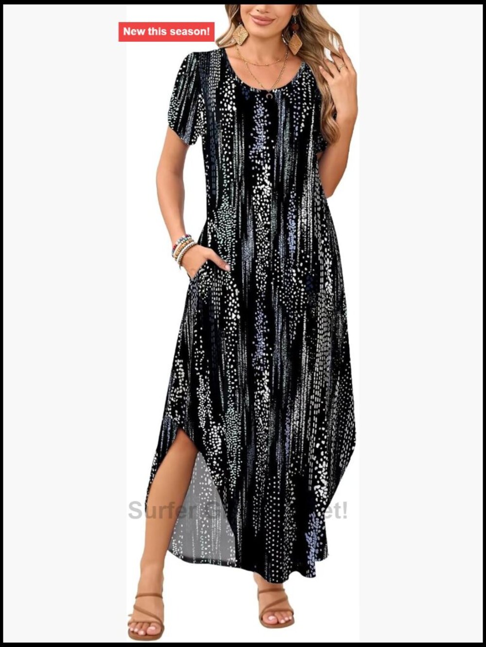 Plus Size Maxi Dress Short Sleeve Crew Neck Loose Swing Beach Sundress with